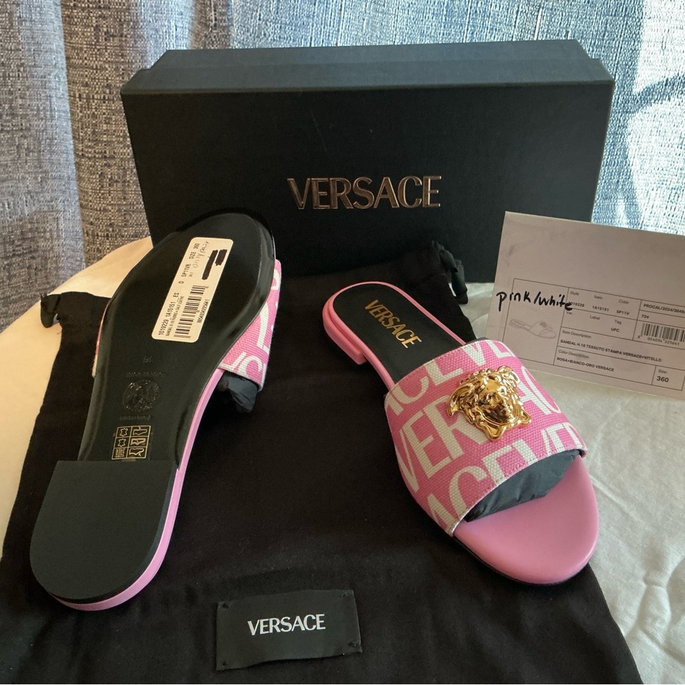 Versace Pink and White Medusa Sandals